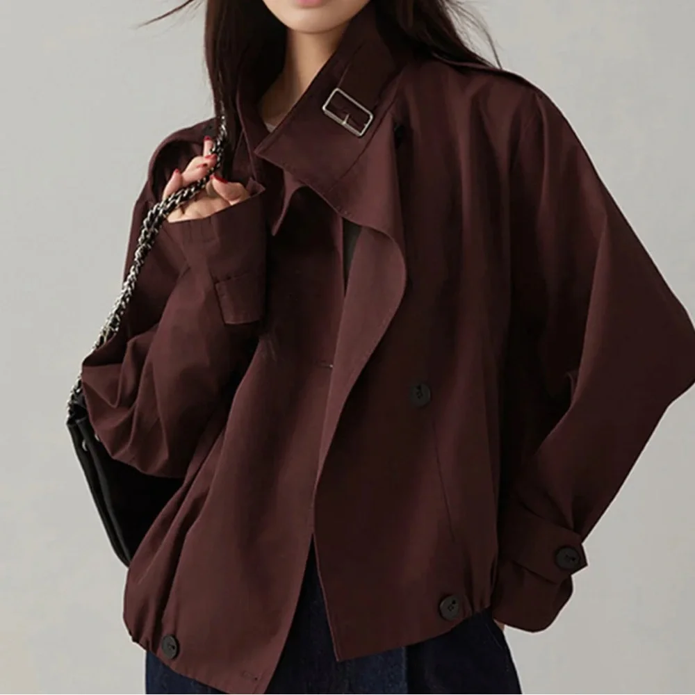 Commense Vintage Loose Trench Coat In Burgundy Size L NWT - Picture 5 of 14